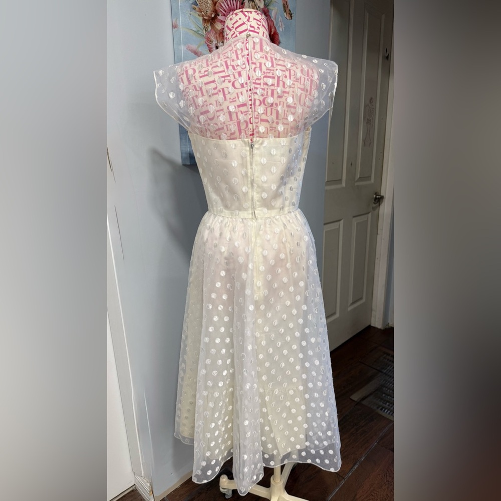 1950s Warren‎ Petites Ivory Polka Dot Tulle Illusion Dress Tea Length Size 6 - Picture 5 of 12